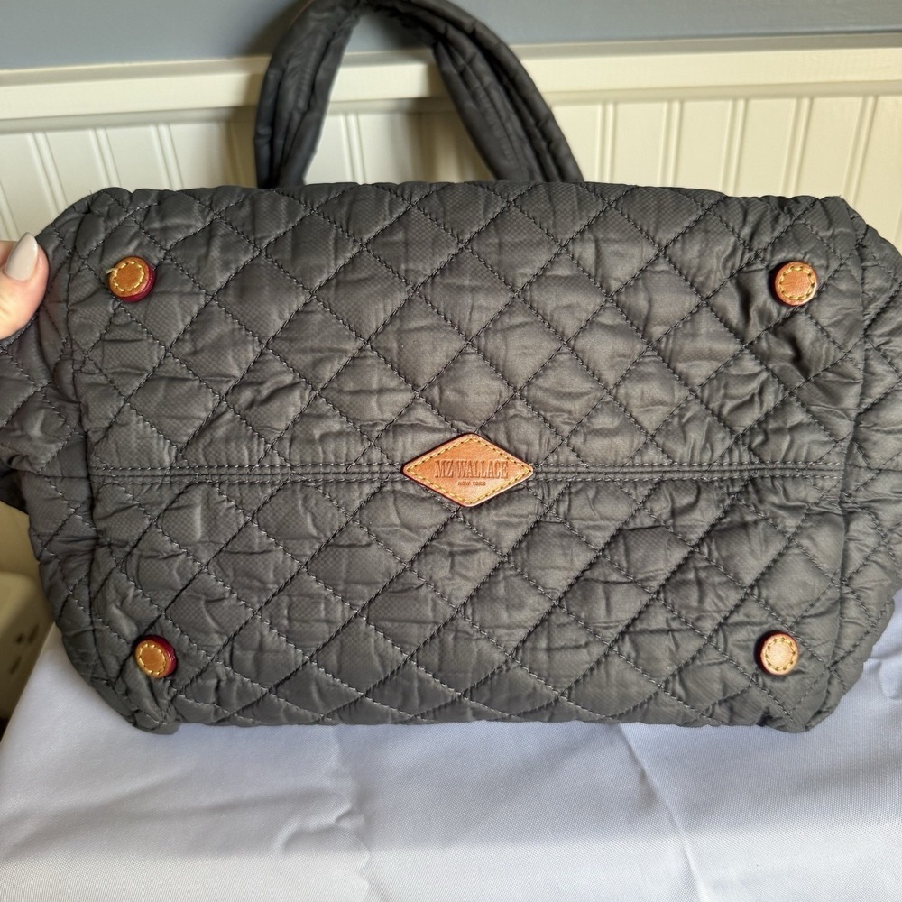 MZ Wallace Medium Metro City Tote Magnet Gray Quilted Shoulder Bag Purse Travel - Picture 3 of 14